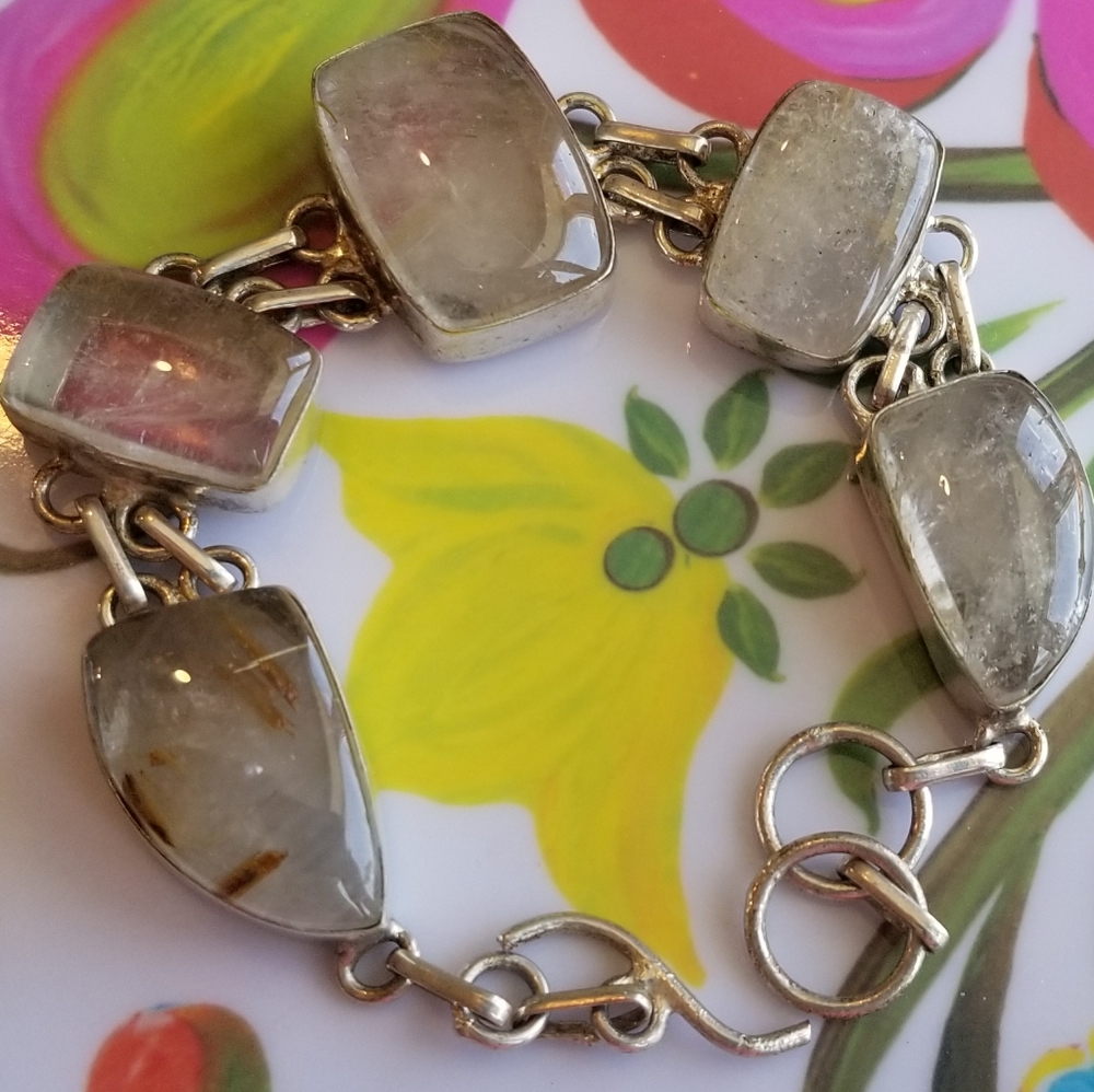 Vintage Chunky Quartz Bracelet Sterling Silver Positive Energy Gemstones - Picture 16 of 16